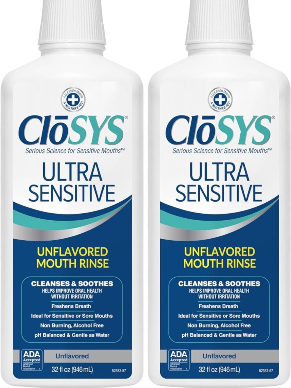 CloSYS Ultra Sensitive Mouthwash, 32 Oz, Pack of 2, Alcohol Free Mouthwash, Unfl